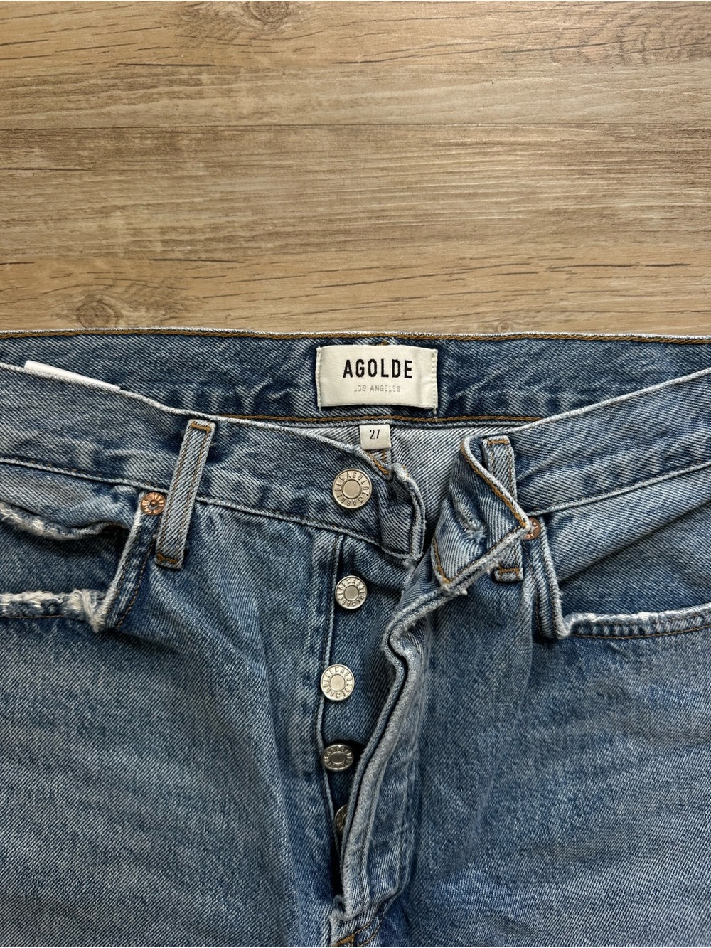 AGOLDE High-Rise Button-Fly Jeans in Medium Blue Wash